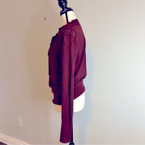 Ultra Soft H&M  Long Sleeve Tie Neck Plum Women's Sweater Medium - Picture 5 of 6